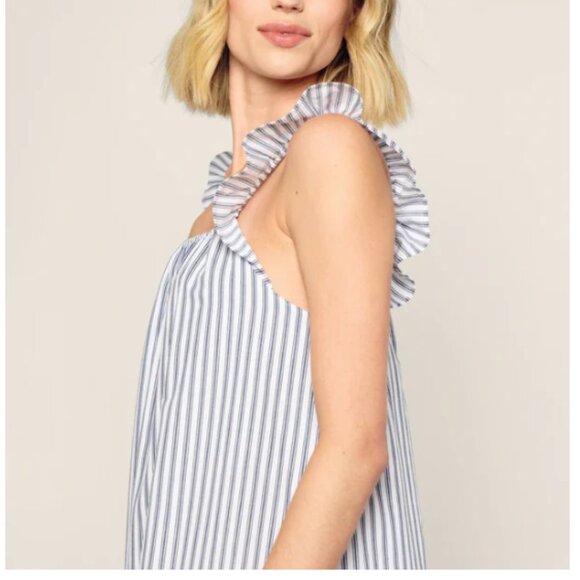 Petite Plume Women's Twill Clementine Nightgown in Navy French Ticking XL - Picture 4 of 4